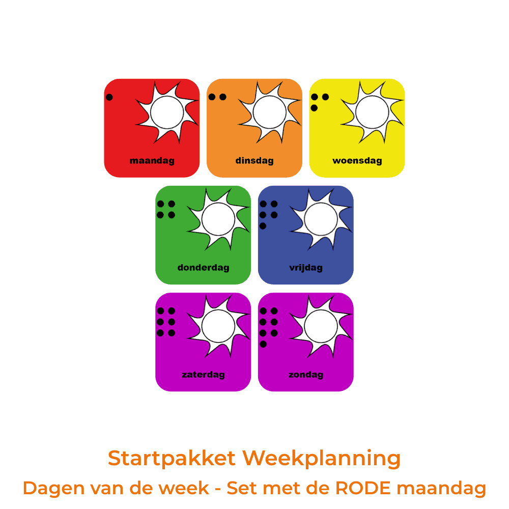 Startpakket Weekplanning - Dagen van de week - Set picto's met de RODE maandag
